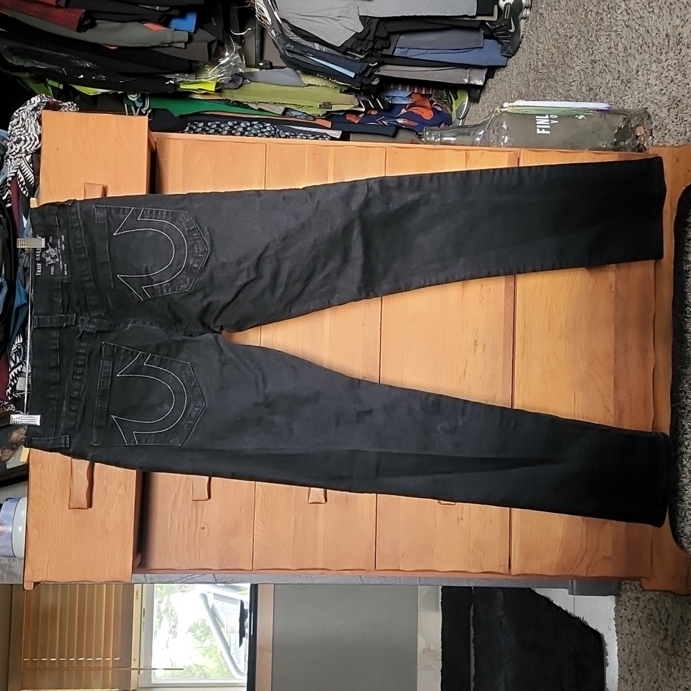 True Religion: Geno Slim Jean (no flap), Black white stitch, 32x34 - Picture 4 of 8